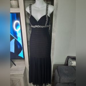 Betsy & Adam Dress 2 Black Maxi Long Evening Rhinestone new with tags